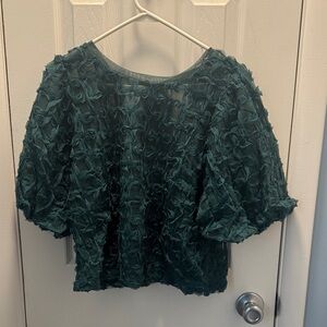 Anthropologie Dark Green Textured Blouse